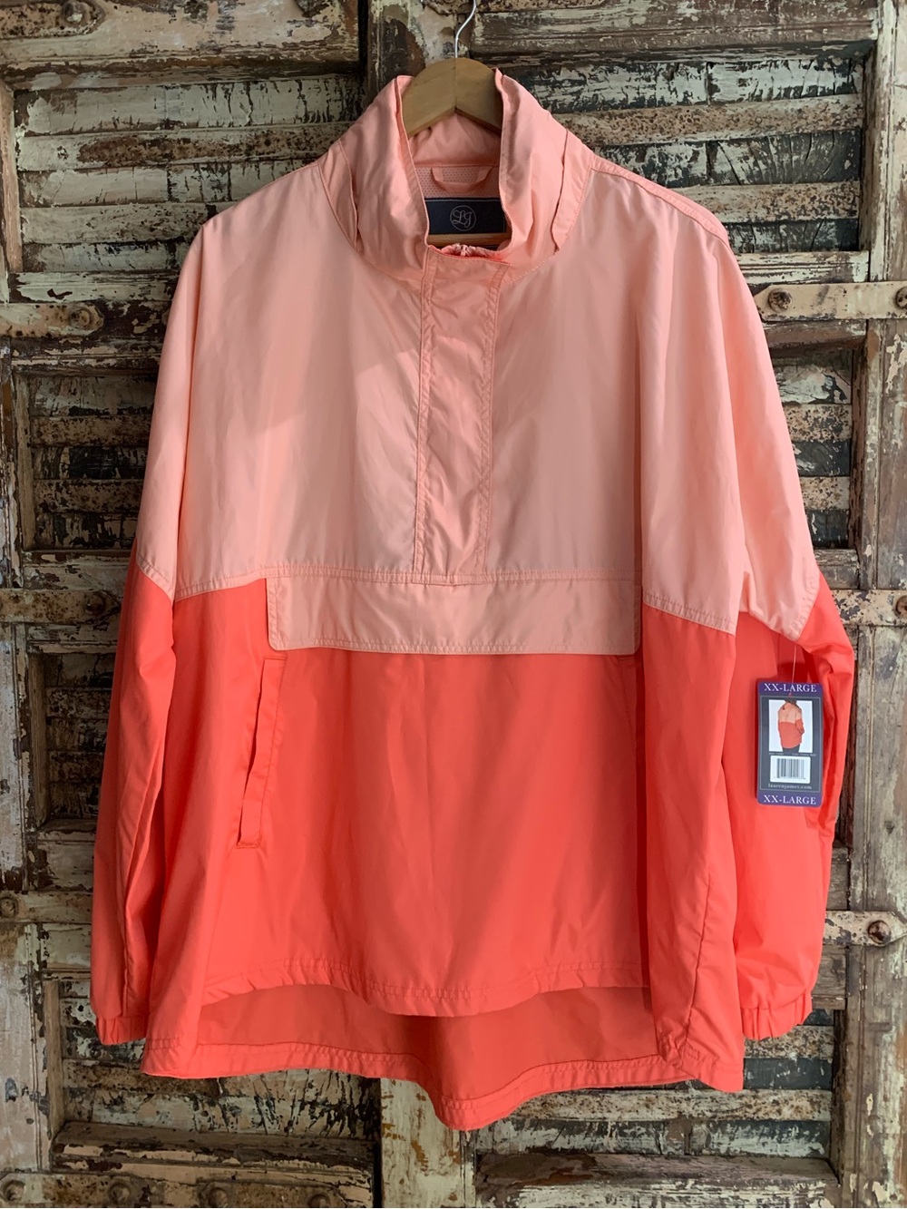 NWT Lauren James Two-tone Coral Reef Pullover Hooded Windbreaker 1/2 Zip XXL